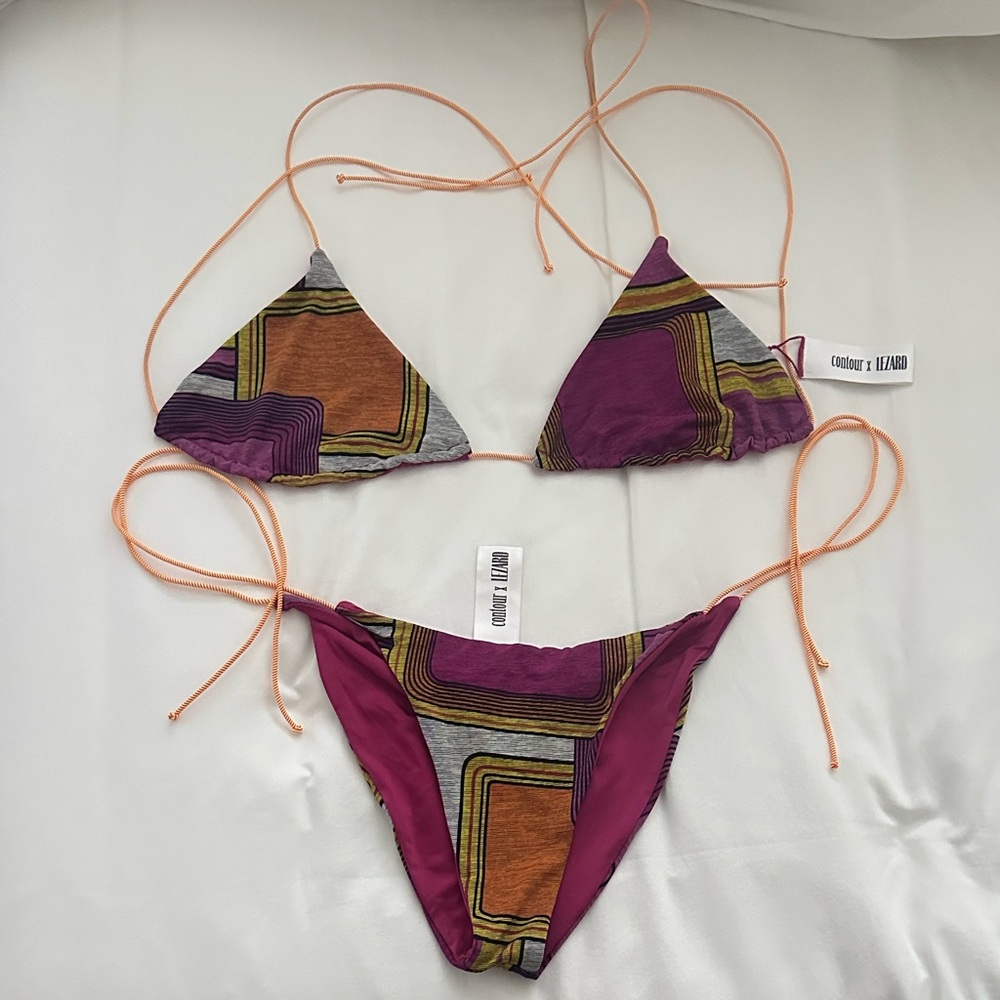 Contour x LEZARD Geometric Print Reversible Triangle Bikini